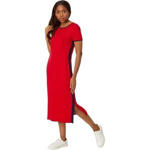 Tommy Hilfiger Red Ribbed Knit Side Slit Maxi Dress Size XL